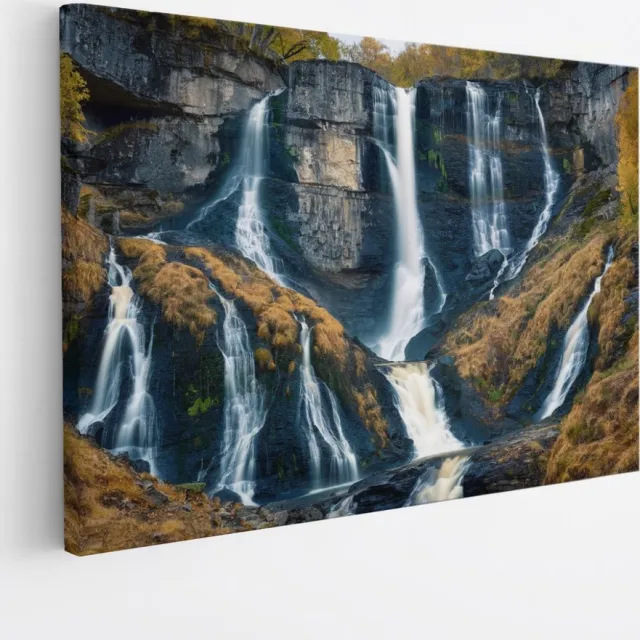 Saammp Canvas Schilderij - Kleine Waterval - Natuur - Landschap - 70x50 - Foto op canvas - Wanddecoratie - Muurdecoratie Woonkamer - Slaapkamer decoratie - Canvas Print Multicolor