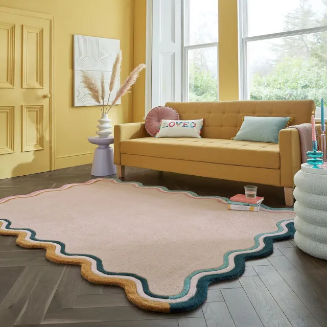 flycarpets Leo Scallop Modern Laagpolig - 100% Wol - Schelpvormige Rand Vloerkleed - Multi - 120x170 cm Beige