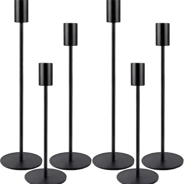 Ibenzoa Elegante Zwarte Metalen Kandelaars Set van 6 voor Feestelijke Tafeldecoratie