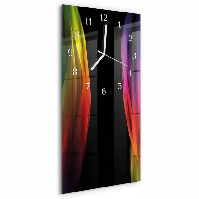 TULUP Wandklok - Abstractie Moderne Wandklok Glas - 30x60 cm - Veelkleurig Wandklok Glas Decoratie - Witte Handen - Rechthoekige Wandklok - Glazen Wandklok Design - Klok Glas Met Opdruk Veelkleurig - Abstractie
