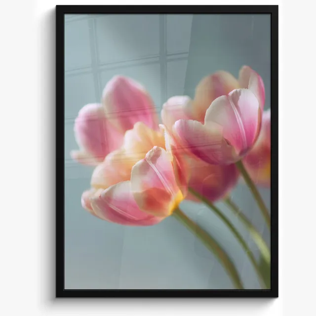 FrameYourWall Poster in lijst - Fotolijst 50x70 cm - Posters - Tulpen - Roze - Stelen - Posterlijst zwart - Decoratie - Wanddecoratie woonkamer - Muurdecoratie slaapkamer Tulpen - Stelen