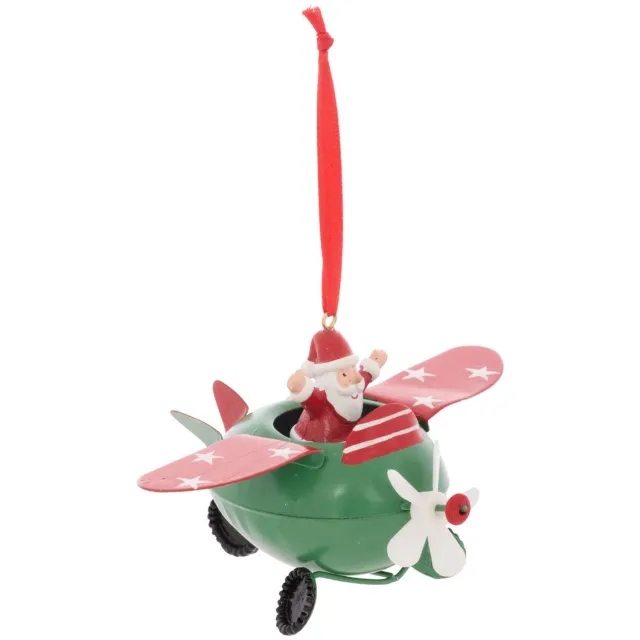 Feeric lights & Christmas Metalen kerstboomhanger in de vorm van een vliegtuig met de Kerstman, 13 cm Multicolore