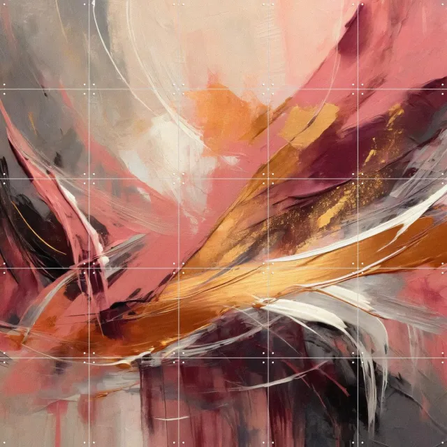 IXXI Nocturnal Melodies, Moonheart Artworks - 100 x 100 cm - Grote wanddecoratie en posters - Surrealisme, Speels, Kwaststreken, Modern, Geometrische Goud / Oranje / Roze / Rood