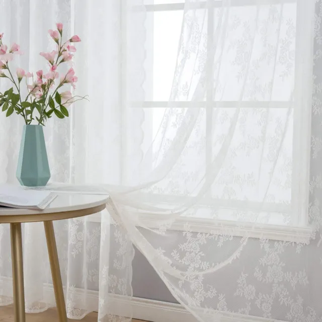 Ibenzoa Gordijnen met Delicaat Geborduurde Bloemenpatronen, Set van 2 Transparante Gordijnen met Ringen, 2 x 175 x 150 cm wit