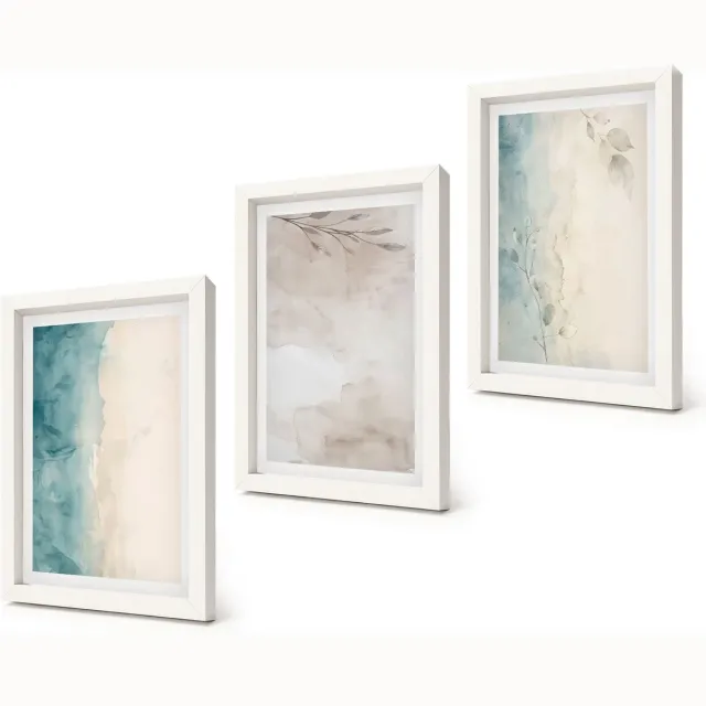 Coloray 3-Delige Schilderij Set - Subtiele aquarelverftextuur - 20x30 - Wanddecoratie - Schilderijen Set - Interieur - Stijlvolle Muurdecoratie Witte lijst