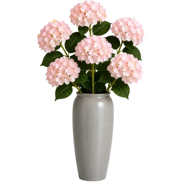 Bellatio Design Kunstbloem Hortensia tak - 6x - roze - 48 cm - losse steel - Kunst zijdebloemen - hydrangea