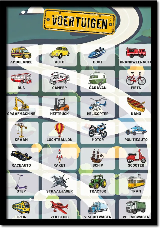 Plakkers Poster eerste woordjes leren - voertuigen 70cm x 100cm full-colour