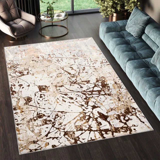 Tapiso Golden Vloerkleed Tapijt Beige Bruin Laagpolig Maat- 120x170 Bruin 2