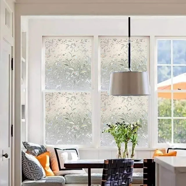 Ibenzoa Decoratieve 3D Raamfolie met Tulpenpatroon voor Privacy en Zonbescherming transparant