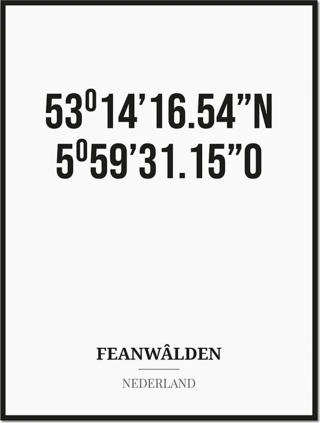 Studio216 Poster/kaart FEANWÂLDEN met coördinaten zwart, wit