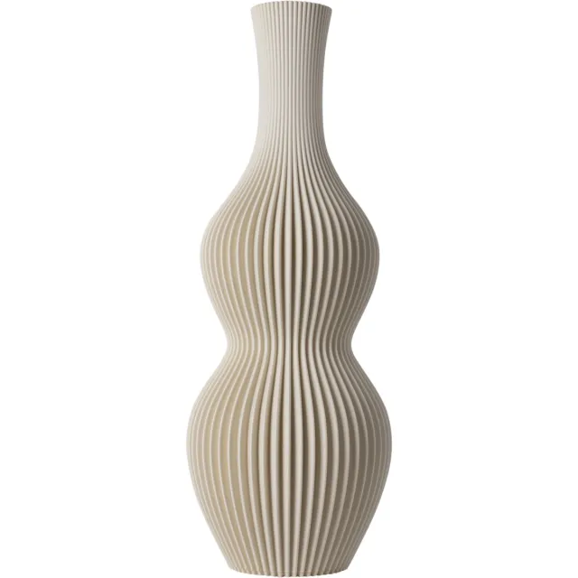 Slimprint Vaas NAMI, Creme Wit, D18,6 x H50 cm, Moderne Tafelvaas met Organisch Design voor Pampas Pluimen, Gemaakt van Gerecycled Biokunststof van Fruitverpakkingen