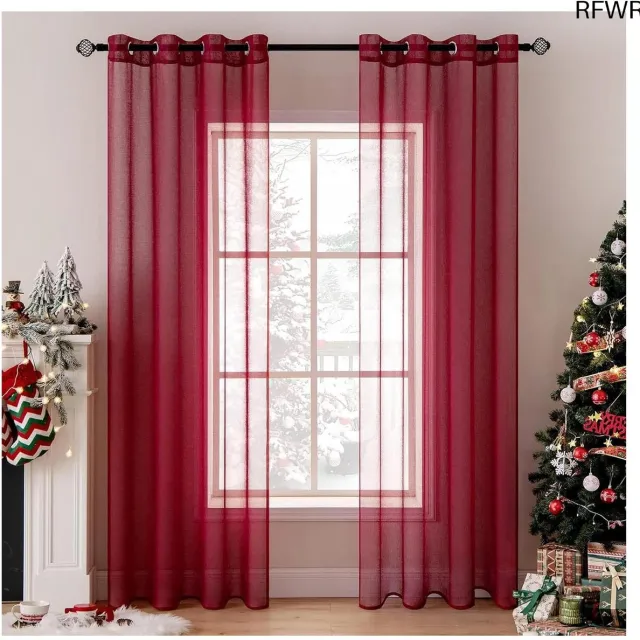 RFWR Transparante Voilegordijnen Set van 2 - Ideaal voor Slaapkamer en Woonkamer - 140 x 137 cm Rood