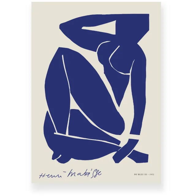 Yisual Poster 50x70 cm - Blue Nude III - Henri Matisse - Blauw - Beige - Abstract - Modern - Muurdecoratie - Wanddecoratie