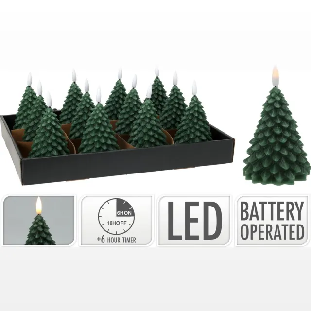 Home & Styling Kerst - Ledkaars kerstboom 11cm - LED - Donkergroen