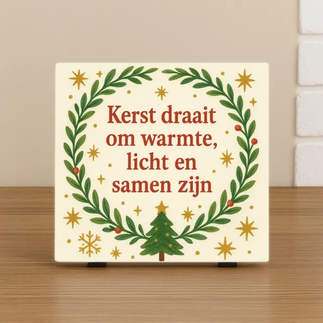 CreaCraft Spreuk Tegel 10,5x10,5cm – Kerst Cadeau & Decoratie – Kerst draait om warmte, licht en samen zijn – Trendy Nu –Decoratie – Zomaar Illustratie