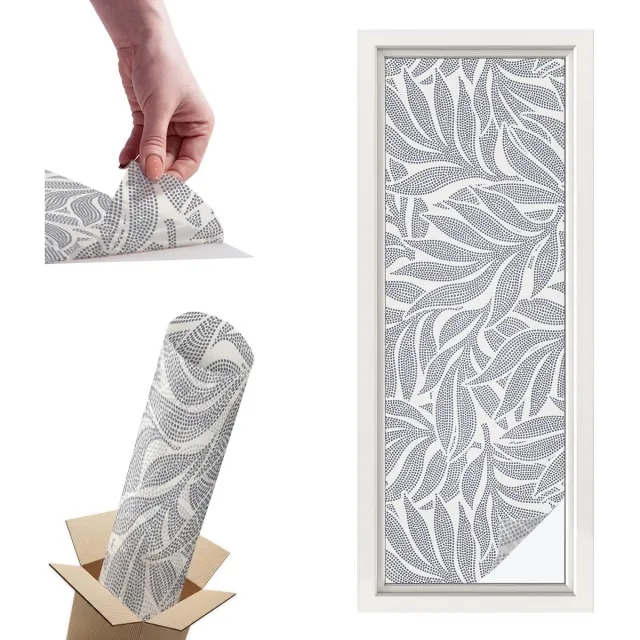 TULUP Raamfolie Anti inkijk - Bladdruppels Privacy Folie Raam - 50x146 cm - Grijs Anti inkijk Folie - Raamfolie Tegen inkijk Glas in Lood - Voor de woonkamer, slaapkamer en kantoor - Raamfolie Zonwering Grijs - Bladdruppels