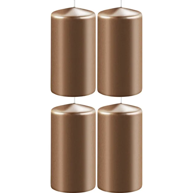 Enlightening Candles 4x Metallic koperen cilinderkaarsen/stompkaarsen 6 x 15 cm 58 branduren - Geurloze kaarsen metallic koper - Woondecoraties