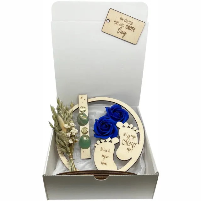 Stars 4 you Geschenkbox Wil jij mijn METER zijn? | BLAUW| zeeproosjes | droogbloemen | oorbellen | BOHEMIAN | meter vragen | meter worden | peettante vragen | peettante worden | cadeau | doosje met een vraag blauw-bohemian