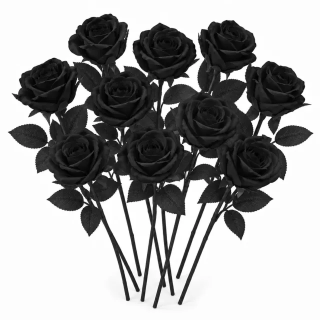 YYchan Kunstrozen - Set van 10 Zijden Kunstbloemen - Zwart - Decoratieve Nepbloemen