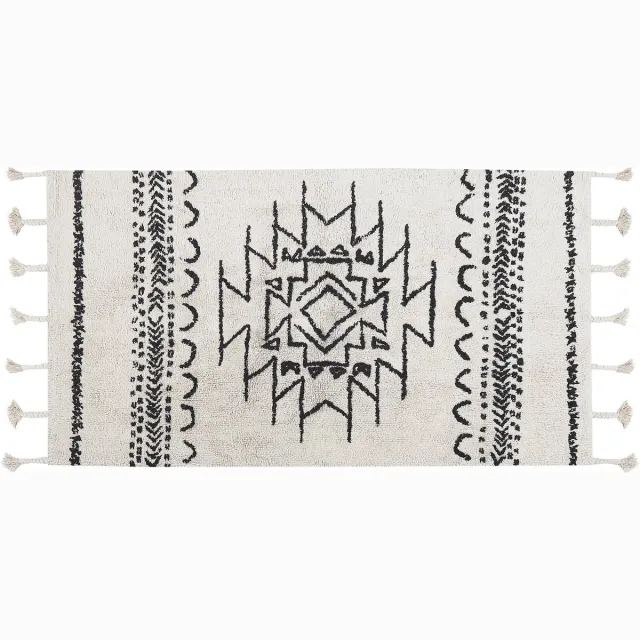 Beliani KHOURIBGA - Laagpolig vloerkleed - Gebroken wit - 80 x 150 cm - Katoen