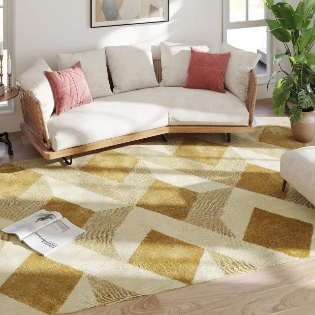 TEKROA Vloerkleed voor Woonkamer - Tapijt - Carpet - Hypoallergeen & Wasbaar - Geometrisch 3D-Effect - 230 x 160 cm - Geel