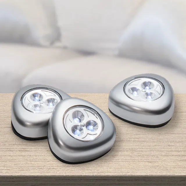 Grundig Garderobekastverlichting - Drukledlampen - 3 Stuks in Blisterverpakking - Gewoon aanraken en je hebt licht! Ideaal in kasten en vitrines. Ze zijn zelfklevend en verlichten ook donkere hoeken, ruimtes boven werkbladen, kelder en trappenhal. silver