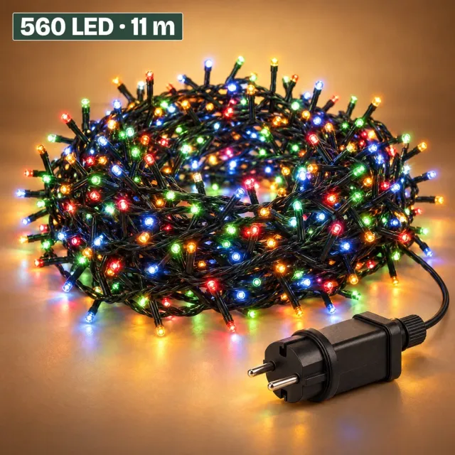 Levano Kerstboomverlichting 560 LED 11 m Multicolor - Kerstverlichting Buiten - Lichtsnoer Buiten - Kerstlampjes - LED Lampjes - Lichtslinger - Clusterverlichting - Kerstverlichting Binnen - Lichtsnoer Tuin - Verlichting Schutting