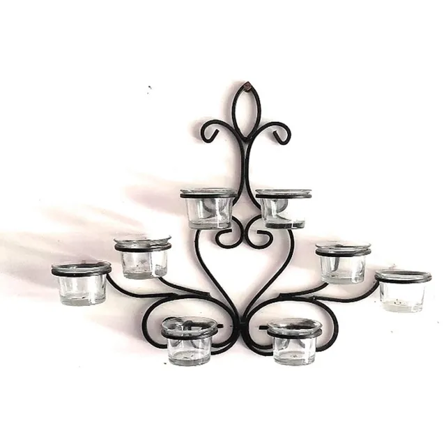 N3 Collecties Wand hangende theelicht houder met 8 glazen bekers voor huisdecoratie geschenken Wandkandelaars . Zwart