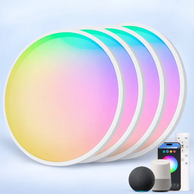 LOVHAUS 4 Stuks Slimme Plafondlampen 30 cm 24W - RGB LED - Alexa - Afstandsbediening - IP54 Wit