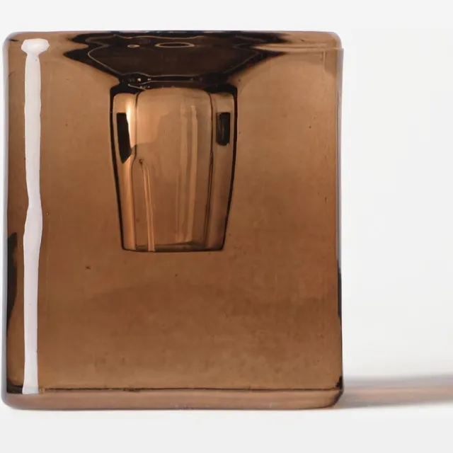 HEMA Kandelaar ⌀5x12cm Kub glas bruin (bruin)
