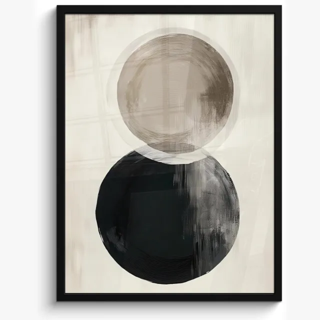 FrameYourWall Poster in lijst - Fotolijst 50x70 cm - Posters - Cirkels - Vorm - Beige - Abstract - Posterlijst zwart - Decoratie - Wanddecoratie woonkamer - Muurdecoratie slaapkamer