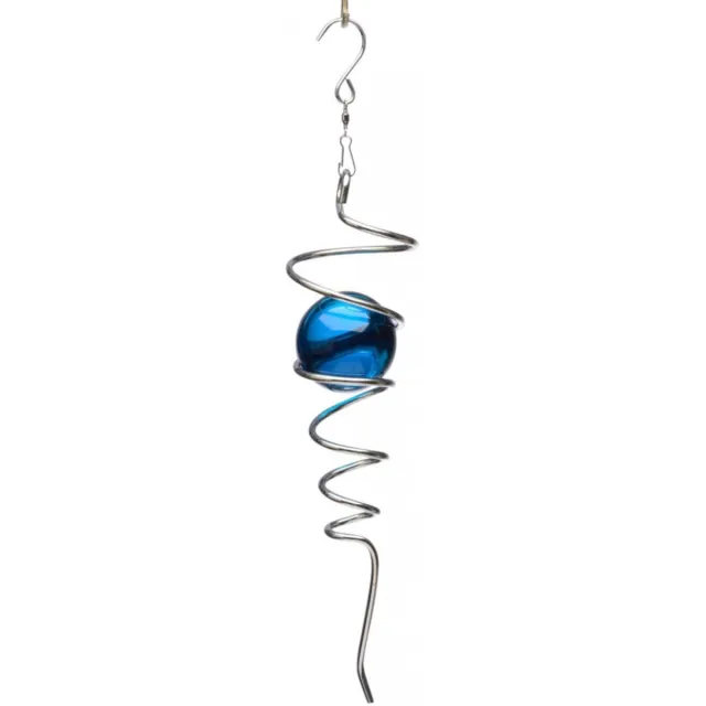 Spin Art/Cooking Vinyl Spin Art windspinner spiraal twister RVS - 26cm lang - glaskogel 50mm blauw Zilver