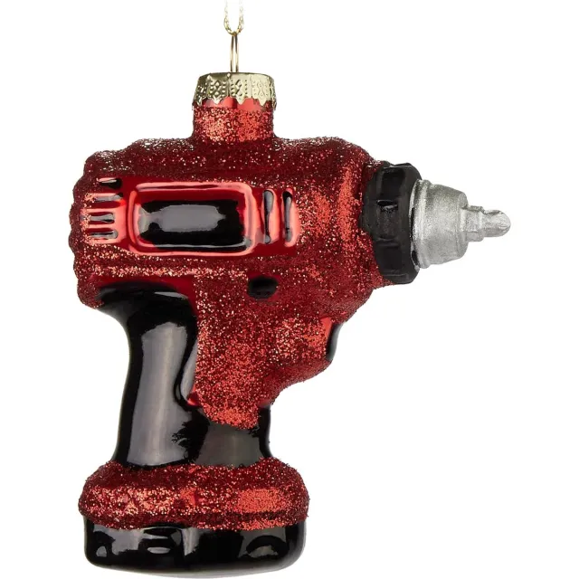 Brubaker Accuschroevendraaier Rood - Handbeschilderde Kerstbal van Glas - 9 cm Boombal voor Ambachtslieden - Mondgeblazen Kerstboomversieringen - Decoratieve Kerstversiering Hangers Draadloze schroevendraaier