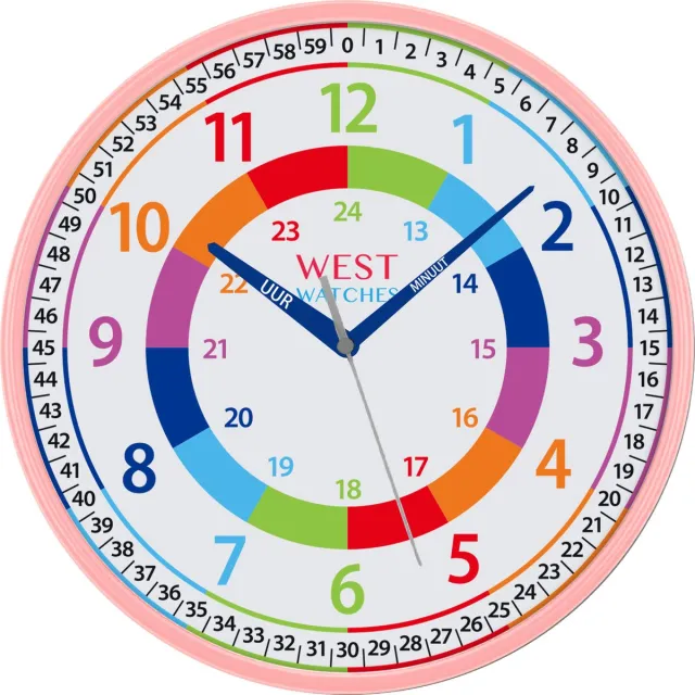 West Watches West Watch Ik leer klok kijken Wandklok Nederlands 30 mm kleur roze