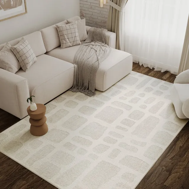 Tapiso Terra Vloerkleed - Modern Abstract Patroon - Woonkamer & Slaapkamer - Laagpolig Tapijt met 3D-Effect - Crème Beige Wit - OEKO-TEX Crème Beige 1