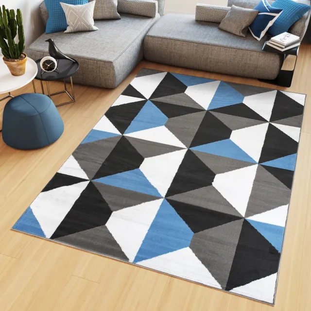 Tapiso Maya Vloerkleed Grijs Blauw Wit Laagpolig Tapijten Maat- 80x150 Blauw Grijs