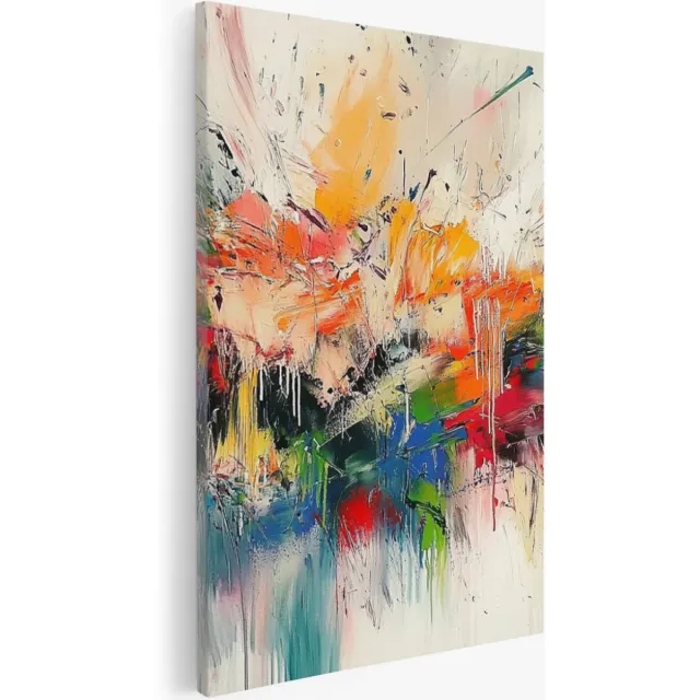 Saammp Canvas Schilderij - Kleurrijk - Explosie verfspetters - Abstracte kunst - Chaotisch - 40x50 - Foto op canvas - Wanddecoratie - Muurdecoratie Woonkamer - Kantoor Decoratie Multicolor