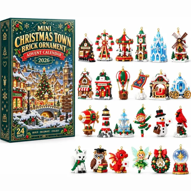 SWGOTA Adventskalender 2026 - 24 dagen - Kerstdorp met bouwsteenhangers - Gebouwen en kerstfiguren - In doos Multicolor