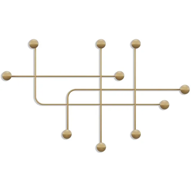 CaliCosy Kapstok voor aan de muur met 9 haken in goudkleurig metaal H64 cm – SAMARA