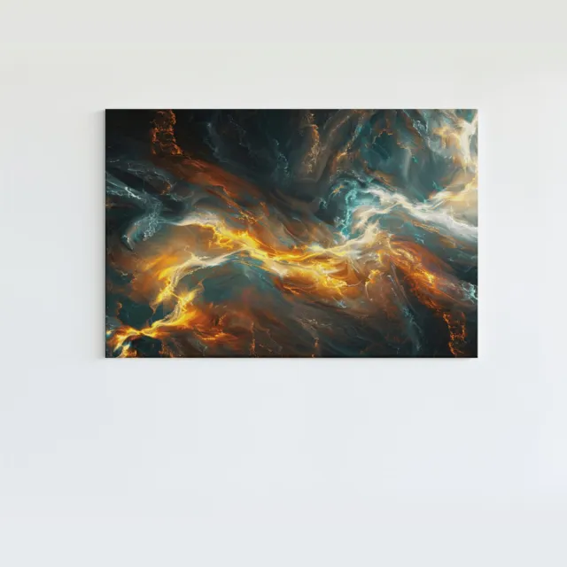 Trendex Global Canvas Schilderij - Abstract - Groen - Goud - Zwart - Kunst - Wanddecoratie - 150x100x2 cm