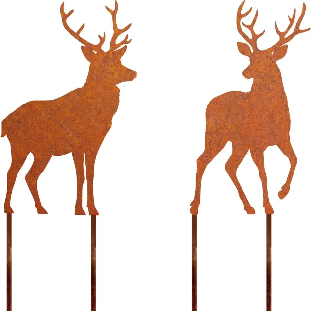 Duraxl Tuinsteker herten - Roestbruin - 30 cm - Set van 2