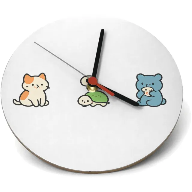 Mr Cadeautjes Klok rond Ø 19 - design Een rustige, speelse dierenrij met een kleine snack- of eetk | cadeau Wit