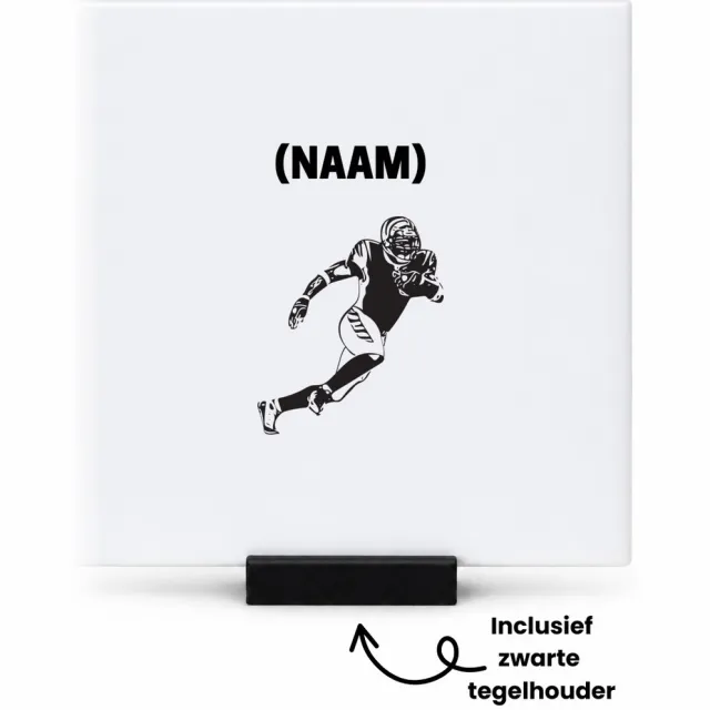 Hacebo American football met eigen naam tegeltje met tegelhouder - Sport - Sporter - tegeltjes met tekst - American footbaal - spreuktegels - 10.8x10.8 CM Wit
