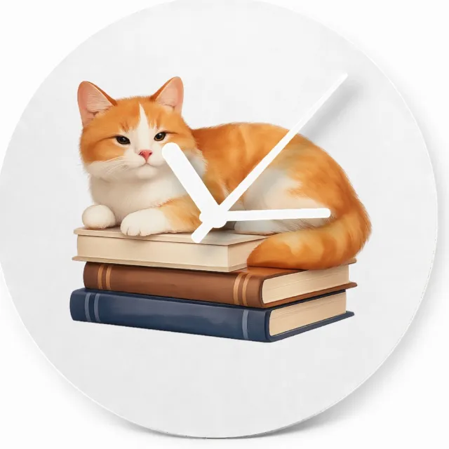 Mr Cadeautjes Glazen klok Ø 20 - design Een ontspannen dier op een hobby-object met een korte, kalme | cadeau Wit