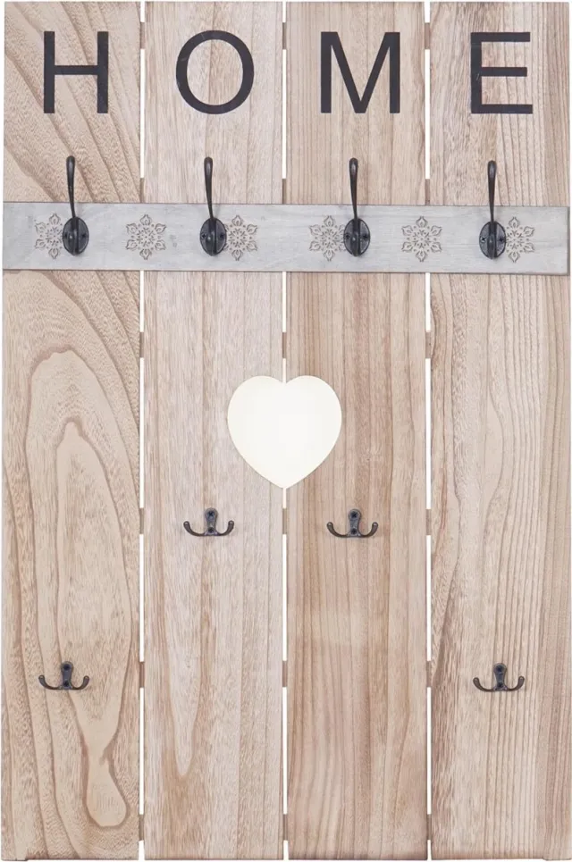 MCW Wandgarderobe MCW-C89 Home, garderobe paneel garderobe, shabby look vintage, 8 haken 91x60cm ~ naturelbruin