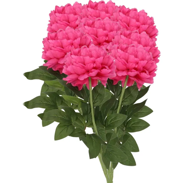 DK design Kunstbloemen boeket pioenroos - 8x - roze - zijde - 71 cm - kunststof steel - decoratie