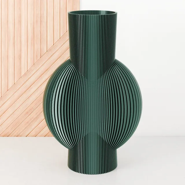 Fleuriek Grote Vaas - Glanzend Groen - H50cm - Smalle gestreepte vaas - Vaas voor vensterbank - Moderne decoratie van bio plastic - Platte vaas voor vensterbank