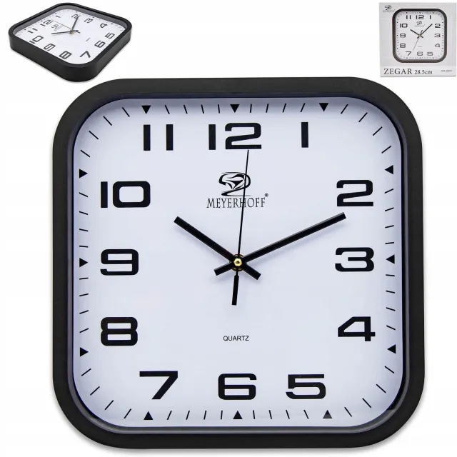 Meyerhoff Wandklok 28,5 cm – Stille Klok – Vierkante Muurklok – Zwart