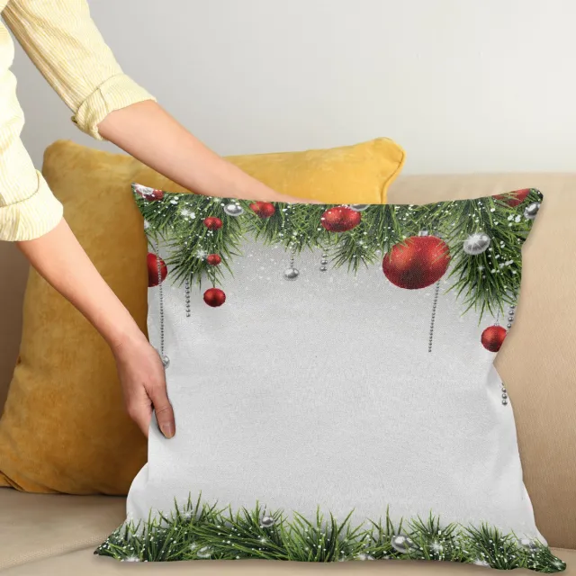 ABAKUHAUS Kerstmis Kussenhoes, Boom Balls Ornamenten, Wasbare Kussenhoes met Ritssluiting, Kleurechte Heldere Kleuren en Dubbelzijdige Print, 60 x 60 cm, Groen Rood