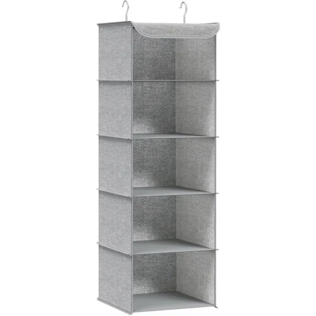 Songmics Hangrek - Hangorganizer voor Kast - Opvouwbaar en Ruimtebesparend - Met Metalen Haken en Bamboe Inzetstukken Lichtgrijs